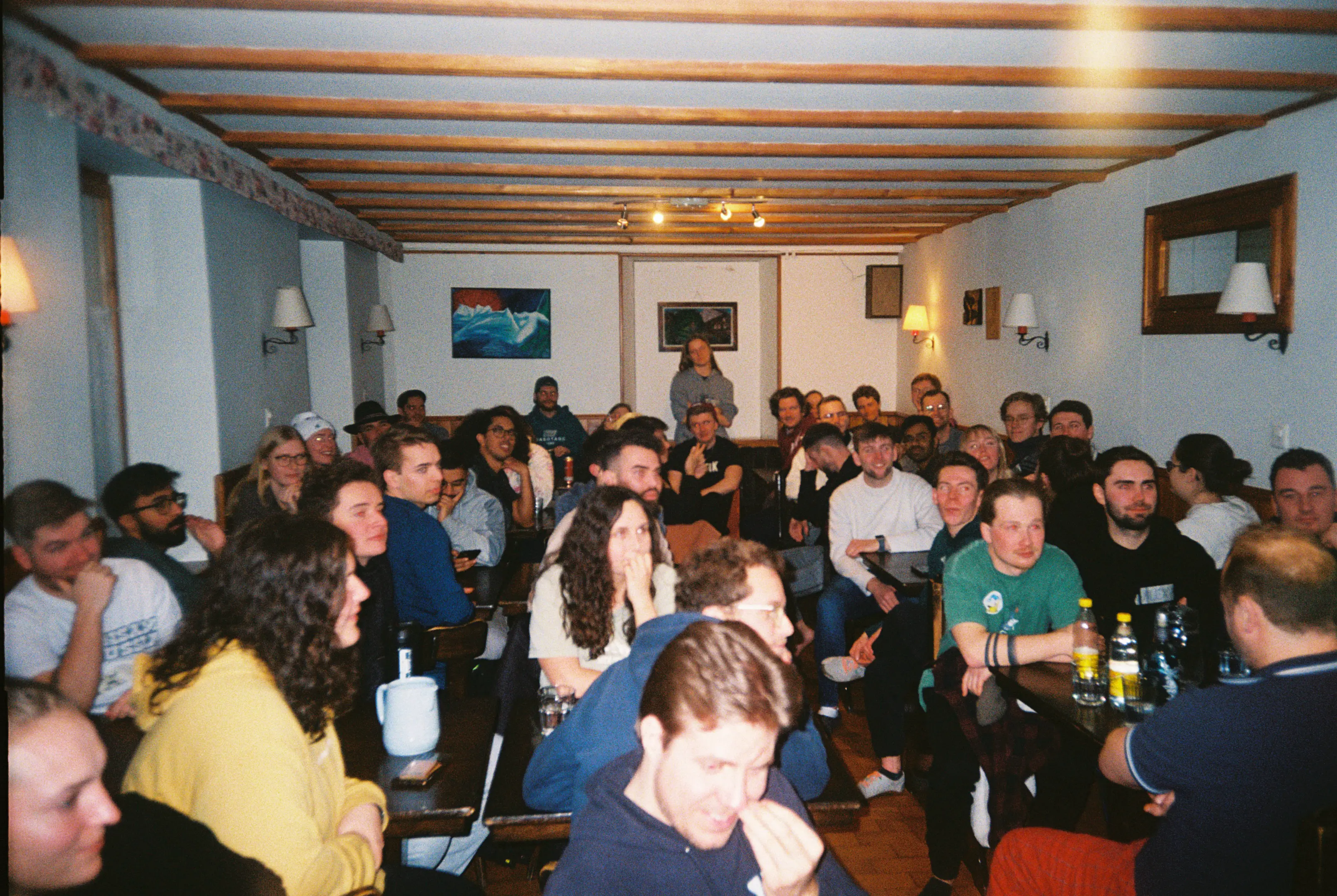 Gathering for the morning ski briefing before catching first lifts