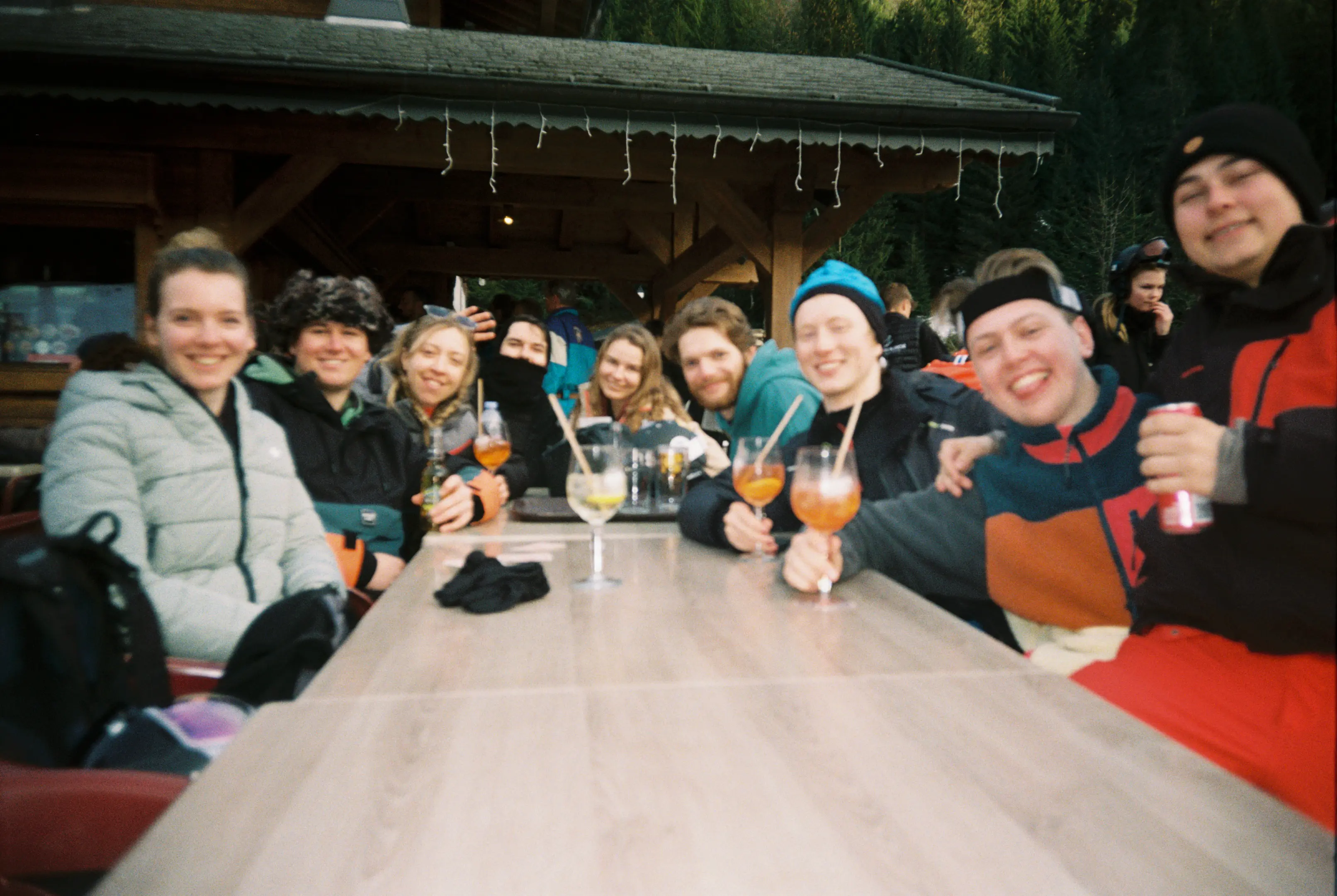 High energy celebrations on the sunny chalet deck